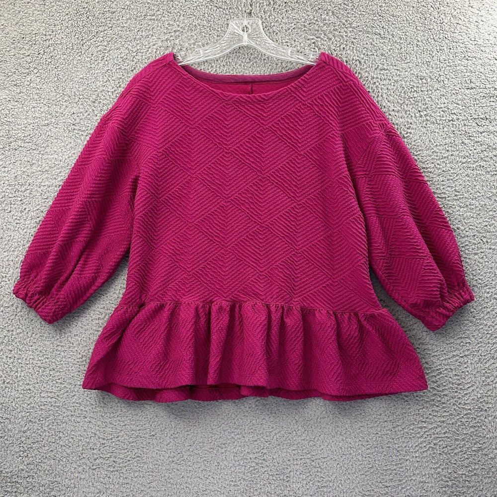 Maeve Anthropologie Mikayla Textured Peplum Top Preppy Oversized Boho Women's XS